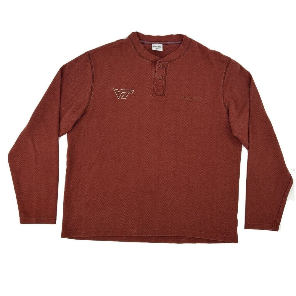 Virginia Tech Hokies Columbia Shirt Men L Maroon Long Sleeve Henley Heavyweight